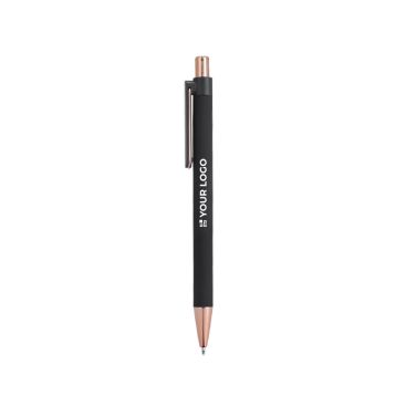 Penna in alluminio riciclato con dettagli oro rosa e inchiostro blu