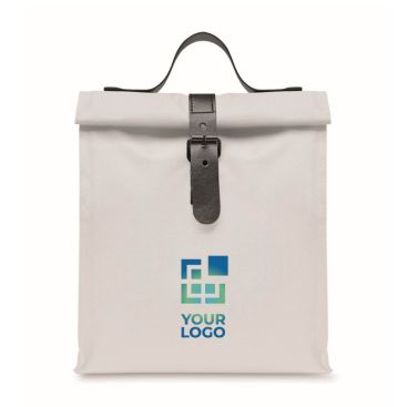 Borsa termica rolltop in poliestere con manico e chiusura in pelle