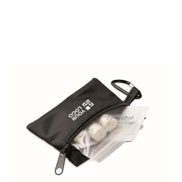 Kit di pronto soccorso compatto in borsa RPET con moschettone in alluminio