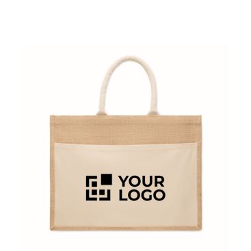 Borsa in juta con tasca frontale e manici in corda 280 g/m²