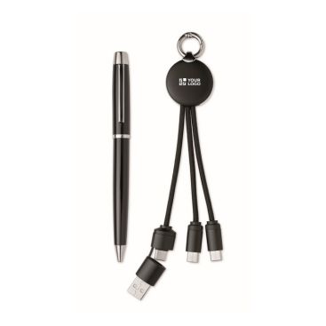 Set regalo con penna in metallo e portachiavi con cavo di ricarica 2 in 1