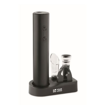 Set vino in plastica con cavatappi elettrico e accessori su base