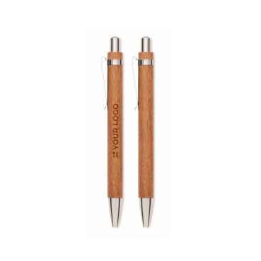 Set di scrittura in legno con penna a inchiostro blu e portamine