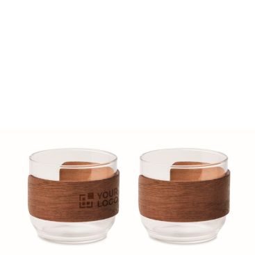 Set da 2 tazze da caffè in vetro con fascia in legno di noce 120 ml
