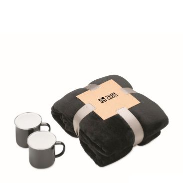 Set regalo con coperta in pile e due tazze metalliche smaltate da 350 ml
