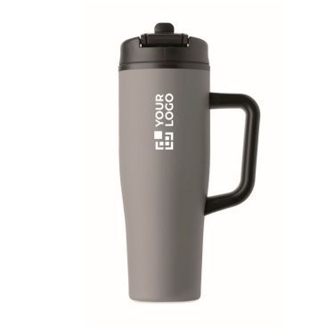 Bicchiere termico in acciaio inox riciclato antigoccia con manico e cannuccia 900 ml
