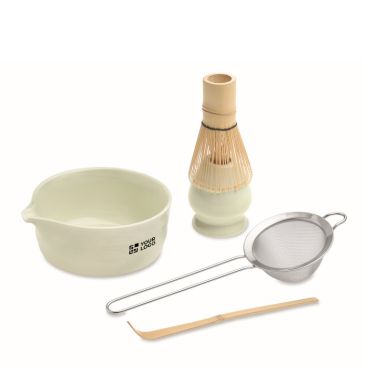 Set matcha da 5 pezzi in ceramica e bambù in confezione regalo
