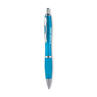 Penna a sfera in plastica ABS con pulsante e impugnatura soft touch, inchiostro blu