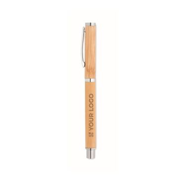 Penna roller in bambù e acciaio inox con inchiostro gel blu