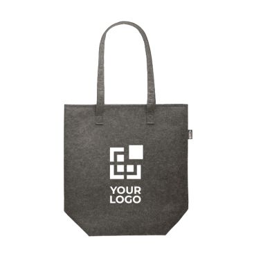 Tote bag in feltro RPET con manici lunghi color nero vista area di stampa