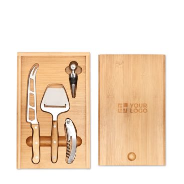 Set pubblicitario per formaggi e vino in scatola di legno Set pubblicitario per formaggi e vino in scatola di legno