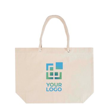 Borsa da spiaggia in cotone riciclato con manici in corda 270 g/m²