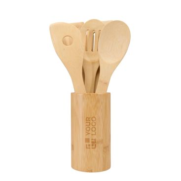 Set di cinque spatole da cucina con supporto in bambù