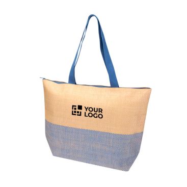 Borsa in carta paglia intrecciata con cerniera e base, capacità 21L