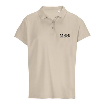 Polo da donna in 100% cotone pettinato con collo a costine e 3 bottoni 