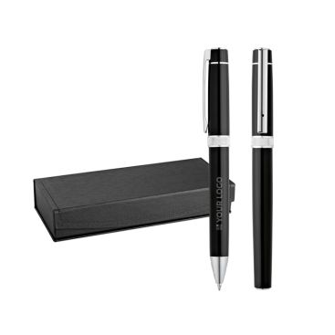 Astuccio contenente una penna roller e una penna a sfera color nero