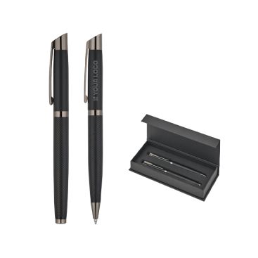 Set di scrittura con penna a sfera e roller in alluminio opaco, inchiostro blu