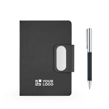 Set penna e blocco note A5 in similpelle, pagine a righe