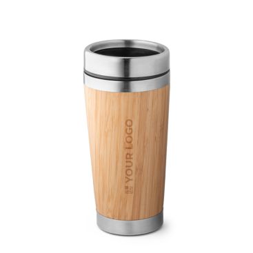 Tazza take away in bambù e acciaio inox con coperchio scorrevole 500ml