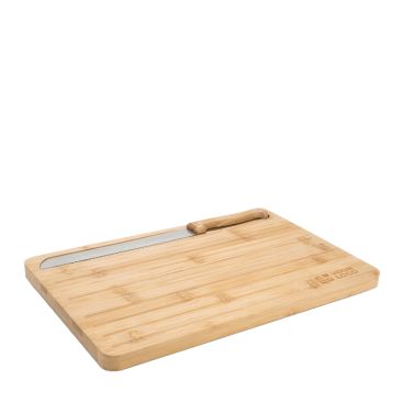 Tagliere in bambù scanalato per pane con coltello incluso