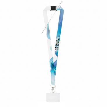 Lanyard in poliestere sublimato con moschettone, chiusura e tessera 2 cm