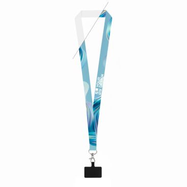 Lanyard in poliestere riciclato con moschettone e supporto per smartphone 2 cm