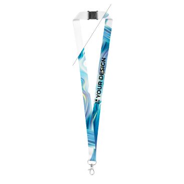 Lanyard in poliestere riciclato con chiusura di sicurezza e moschettone