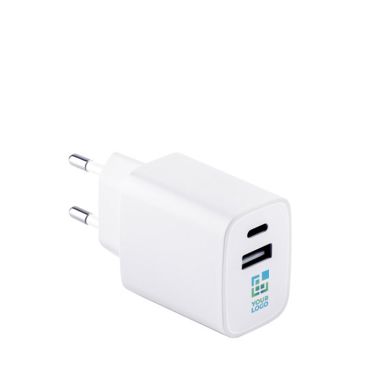 Adattatore di corrente in plastica riciclata con due porte USB