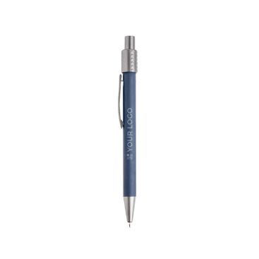 Penna a sfera in alluminio con finitura gommata, spinner e inchiostro blu