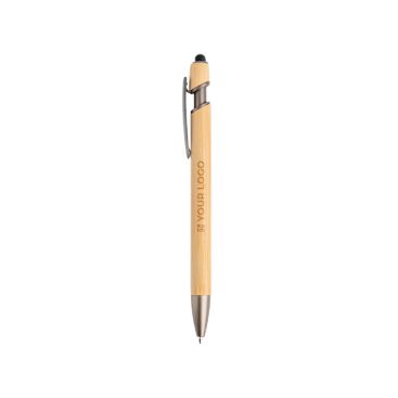 Penna in bambù con punta touch e dettagli metallici con inchiostro blu