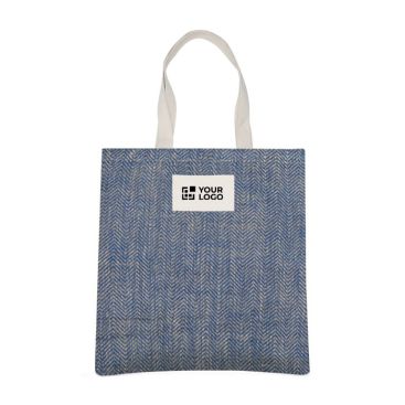 Borsa in juta con manici in cotone e tessuto con motivo a zig-zag