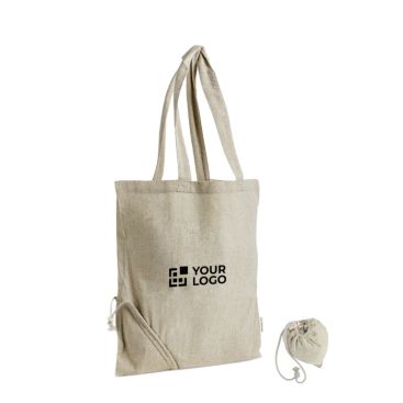 Borsa pieghevole in cotone riciclato mélange con manici lunghi 150 g/m²