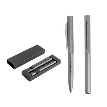 Set penna e roller in alluminio con design esagonale inchiostro nero
