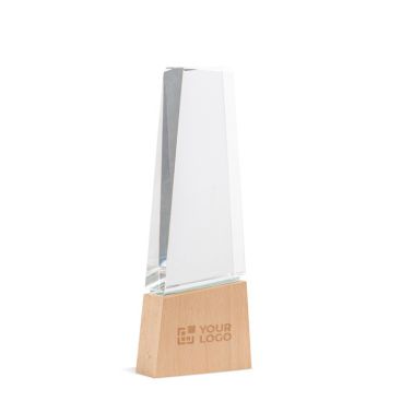 Trofeo in vetro stilizzato con base in legno per un tocco distintivo
