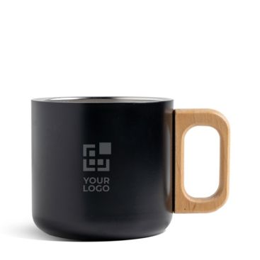 Tazza in acciaio inox a doppia parete con manico in legno da 350ml