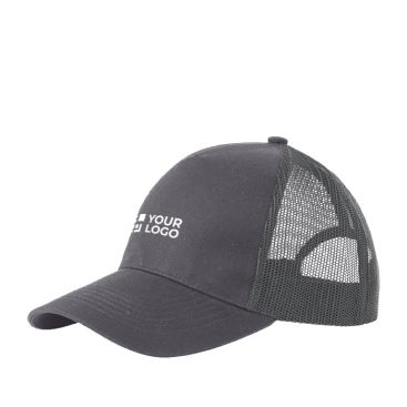 Cappellino trucker a 5 pannelli con chiusura snapback e visiera curva 250 g/m2