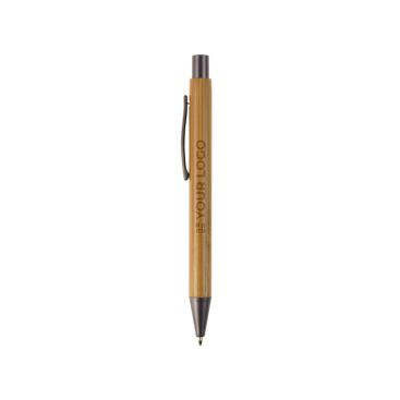 Penna in bambù con clip metallico e refill Jumbo inchiostro blu