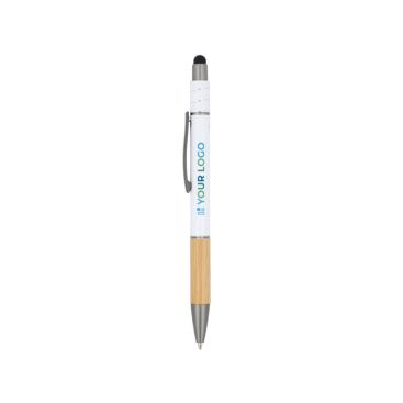 Penna con dettaglio in bambù e spinner antistress inchiostro blu