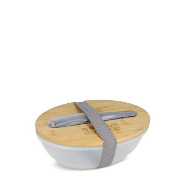 Lunch box con coperchio in bambù e posate con chiusura elastica