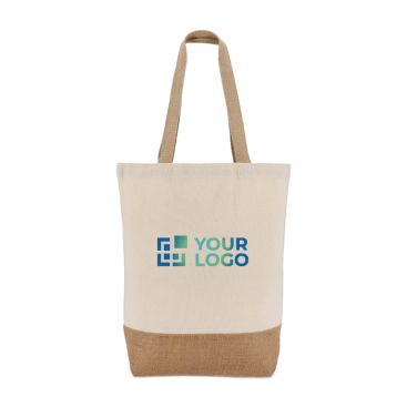 Borsa di cotone con soffietto inferiore e manici in juta 320 g/m2