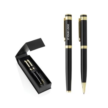 Set di penne in ottone riciclato con dettagli dorati e inchiostro blu