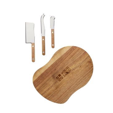 Set da formaggio con tagliere e 3 coltelli in acciaio inox