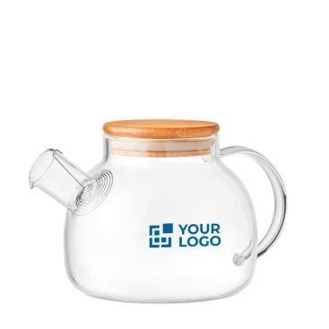 Teiera con logo in vetro infusore acciaio tappo in bamboo 850ml Nordik