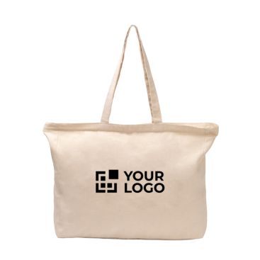 Borsa in cotone con chiusura a zip e soffietto 230 g/m2