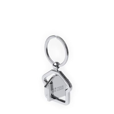Portachiavi metallico girevole a forma di casa con ampia area di marcatura