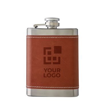 Fiaschetta in acciaio inox con custodia in pelle marrone 100 ml