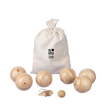 Set di bocce in legno in una borsa di cotone