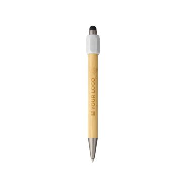 Penna touch in bambù con spinner sulla parte superiore inchiostro blu