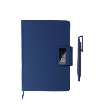 Taccuino A5 in PU riciclato con pagine a righe e penna inchiostro blu