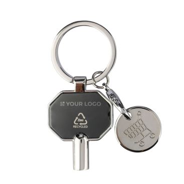 Portachiavi in zinco riciclato con chiave sfiato termosifone e moneta